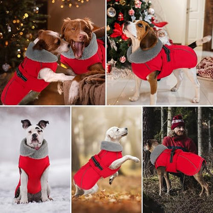 Dog Coat with Pocket, Waterproof Dog Jacket with Adjustable Buckle, Reflective Puppy Winter Coat Warm Turtleneck Fleece SnowJacket for Small Medium Large Dogs - Red S - color: Red, size: Small(Chest:13.7"-18.8", Back:10.6")