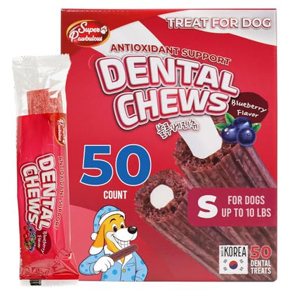 SuperPaw Dental Chews for Dogs - Blueberry Flavor, Antioxidant Support - Healthy Dog Dental Treats for Teeth and Gum Cleaning, Natural Chew Toy Alternative, Dog Chews - Small, 50 Treats - size: 50 Count (Pack of 1)
