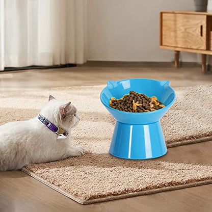Detachable Elevated Cat Bowls, 15° Tilted Raised Cat Food Bowl Anti-Vomiting,Whisker Friendly, Adjustable Cat Dishes for Protecting Spine,Adult Kitten - color: Blue
