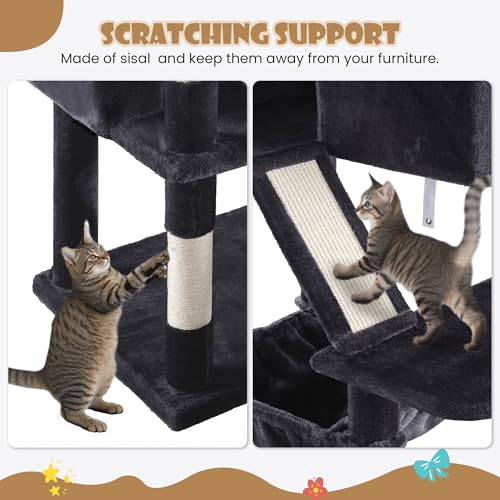 SHA CERLIN 81in Multi-Level Tall Cat Tree Tower for Indoor Kitties/Larger Cat Condo Furniture with Hammock/Cozy Pussycat Perches/Sisal Scratching Posts/Pet House/Wide Base/Dark Grey - color: Dark Grey