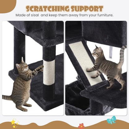 SHA CERLIN 81in Multi-Level Tall Cat Tree Tower for Indoor Kitties/Larger Cat Condo Furniture with Hammock/Cozy Pussycat Perches/Sisal Scratching Posts/Pet House/Wide Base/Dark Grey - color: Dark Grey