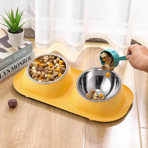 awakentti Double Dog Bowl, Stainless Steel Dog Bowl with No Spill No Skid Silicone Mat,Not Easy to Break, Pet Bowls & Dog Water Bowls for Small Puppies, Cats, Dogs and Medium Pets (Yellow) - color: Yellow