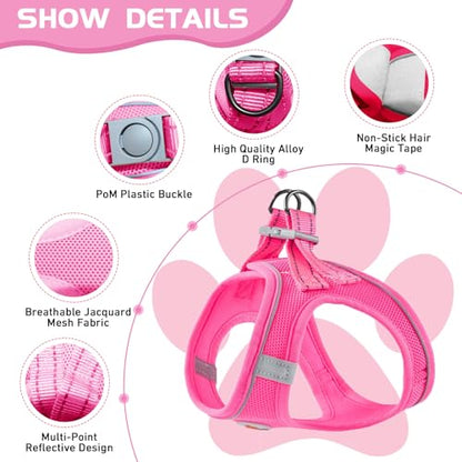 Soft Mesh Dog Harness and Leash Set, No Pull Puppy Harness and Leash Set, Reflective Step in Harness for Small Medium Dogs, Easy Walk Escape Proof Vest Harnesses (Rose Red, M) - color: Rose Red, size: M