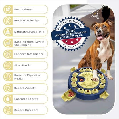 Dog Puzzle Toy, Large Size, 3 Levels of Step-by-Step Challenge 4 Ways to Play Beginner to Advanced Slow Feeder & Mental Stimulation for Smart Dogs Enrichment Toys - color: Yellow-Blue