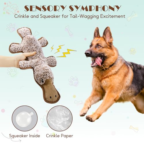 No Stuffing Dog Squeak Toys- Chew Toys for Small Medium Large Breed- Durable Puppy Teething Interactive to Keep Them Busy- Best Birthday Gift(Platypus) - color: Coffee