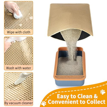 Cat Litter Mats Litter Trapping Mat,Cat Litter Box Mat for Floor 32"x22", 2 Layer Llitterbox Mat,Litter Rug Catcher,Waterproof Urine Proof, Clean Easily, Collapsable, Medium