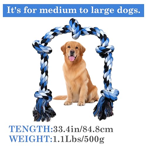 Dog Rope Toys for Large/Medium Aggressive Chewers,Tough Cotton Chew Toy,5 Knots 2.7Feet Indestructible,Knots Extra Tough Cotton Dog Ropes for Medium Large Dogs,Toy Teeth Cleaning