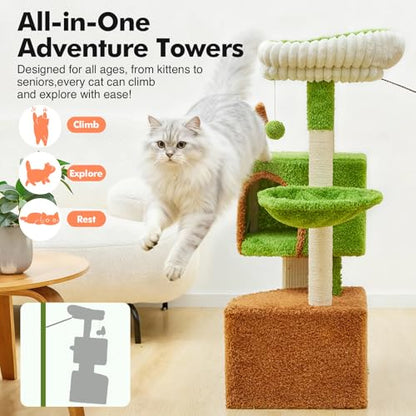Woochpet 42-inch Cat Tree Features with Two Large Cat Cando, A Cozy Hammock, and Extra-WidetTop Watching Platform. Cat Tree Tower with Scratching Posts Suitable for All Adult Cats and Kittens - size: 60*38*106
