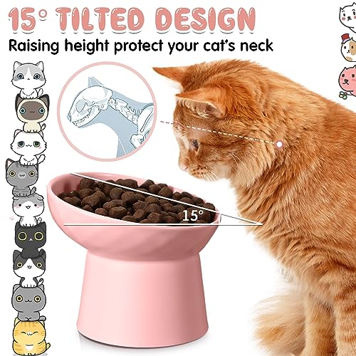 Tanlade 4 Pcs Ceramic Raised Cat Bowls, Elevated Tilted Cat Bowl for Food Water, Stress Free, Backflow Prevention, Dishwasher Microwave Safe, Feeder Dish for Indoor Kitten, Small Dogs(White and Pink) - color: White and Pink