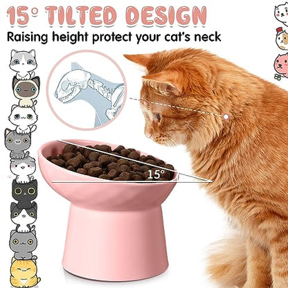 Tanlade 4 Pcs Ceramic Raised Cat Bowls, Elevated Tilted Cat Bowl for Food Water, Stress Free, Backflow Prevention, Dishwasher Microwave Safe, Feeder Dish for Indoor Kitten, Small Dogs(White and Pink) - color: White and Pink