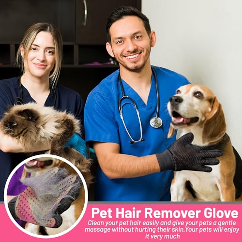Upgrade Pet Grooming Gloves, Grooming Gloves for Dogs, Cats, Rabbits & Horses with Long and Short Hair, Efficient Pets Hair Remover Mittens - 1 Pair (Pink) - color: Pink