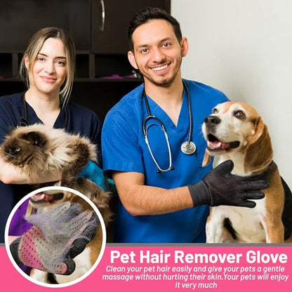 Upgrade Pet Grooming Gloves, Grooming Gloves for Dogs, Cats, Rabbits & Horses with Long and Short Hair, Efficient Pets Hair Remover Mittens - 1 Pair (Pink) - color: Pink