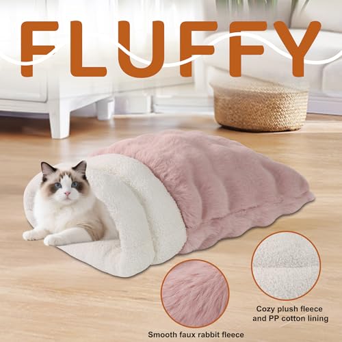 4 in 1 Self Warming Burrow Cat Bed, Pet Hideway Sleeping Cuddle Cave (Pink) - color: Pink