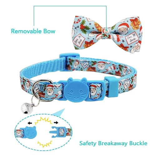 Christmas Cat Collar 2-Pack - Cute Santa & Cookies Holiday Collars with Removable Bow Tie & Bell, Adjustable Breakaway Safety Buckle for Kitties Kittens (Pink & Blue) - color: Cookies for Santa
