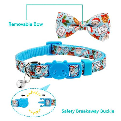 Christmas Cat Collar 2-Pack - Cute Santa & Cookies Holiday Collars with Removable Bow Tie & Bell, Adjustable Breakaway Safety Buckle for Kitties Kittens (Pink & Blue) - color: Cookies for Santa