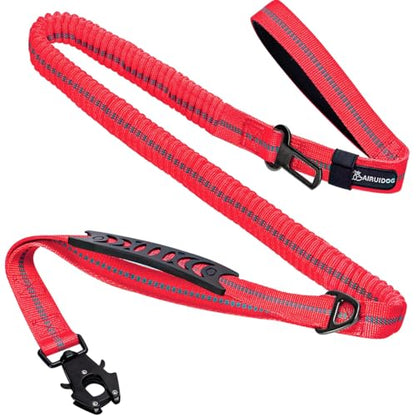 Heavy Duty Tactical Dog Leash, 4-6FT Shock Absorbing Bungee Lead with 2 Padded Handles, Metal Carabiner & Seatbelt Clip, Reflective No-Pull Leash for Medium/Large Dogs (Red) - color: Red