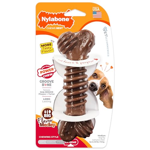 Nylabone Groove Bone Power Chew Toy for Dogs, Dental Dog Toys for Aggressive Chewers, Dog Chew Bone, Long Lasting Flavor Medley Flavor, For Medium Dogs - Up to 35 lbs, 1 Count - color: Brown, size: Medium