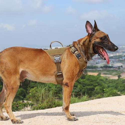 ICEFANG GN8 Tactical Dog Harness with 4X Metal Buckles for Large Sized Dogs,Reflective in Training Walking K9 Vest,No-Pull Front Leash Clip,Adjustable Pet Harness (Brown, Large (Pack of 1)) - color: Brown, size: Large (Pack of 1)