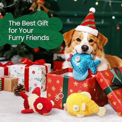 Nocciola Tough Dog Toys, Squeaky Dog Toys to Keep Dogs Busy with Two Resistant Layer & Crinkle Sound, Googly Eyed Fish Gang Puppy Teething Toys for Small, Medium, Large Breeds - color: 3 Different Fish, size: Googly Eyed Fish Gang
