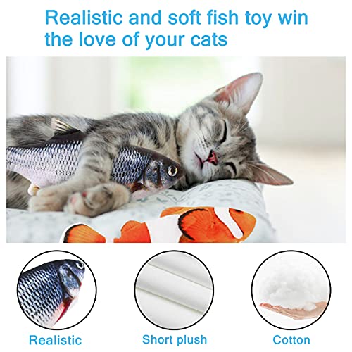 Interactive Cat Toys Flopping Fish with Catnip, Moving Cat Toys for Indoor Cats 2Pack, 11" Electric Automatic Kitten Kicker Exercise Toy, Wiggle SilverVine Floppy Fish for Small Dogs, Kitten - color: Carp+Clownfish