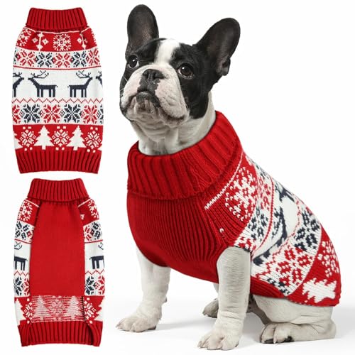 Christmas Dog Sweaters for Small Medium Large Dogs and Cats,Pet Soft Warm Holiday Outfit Girl & Boy,Pup Winter Clothes Turtleneck Double Knitting Collar for Outdoors Playing (Deer, XL) - color: Deer, size: X-Large