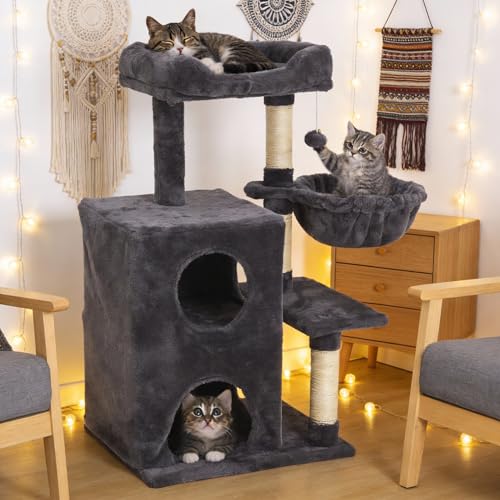 Multi-Level Cat Tree Tower for Large Cats with Scratching Posts, Condos, Perch, Hammocks & Toys, Cat Jungle Gym for Indoor Cats, Ideal for Multi-Cat Households, Dark Grey - color: Dark Grey