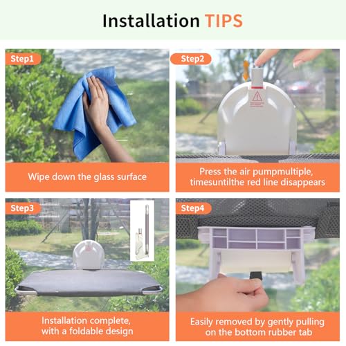 Cat Window Perch for Small Window,Cordless Cat Window Hammock,Cats Seat for Windowsill,Foldable Cat's Windows Bed for Large Cats with Suction Visualization Pwerful Suction Cups