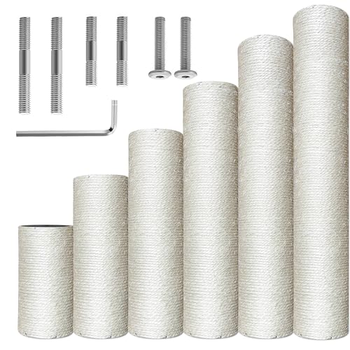 Catry Cat Scratching Post Replacement, 6-20 Inch Multi-Option Posts, Universal Replaceable Post for Feline Home Repair/Refresh with M10/M8 Screw Kit, Natural Sisal Rope, DIY Cat Tree - size: 6.5 Inches