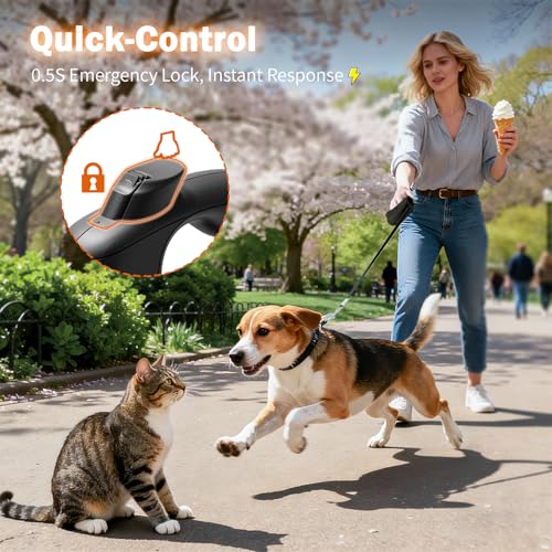 OUTRUN Retractable Dog Leash 16.5 FT Walking Leash up to 55 Lbs, Strong Nylon Tape No Tangle, Heavy Duty One-Handed Brake Lock Perfect for Small & Medium Sized Dogs and Pets - color: Black