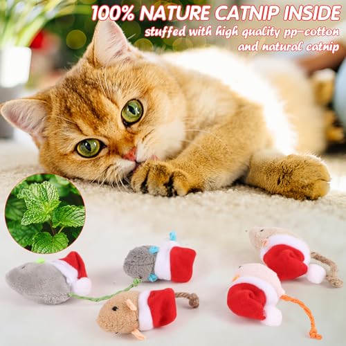 FOIMAS 6pcs Christmas Catnip Toys,Xmas Cat Toys Plush Mouse Interactive Chew Bite Toys for Cat Kitten Indoor - color: red xmas