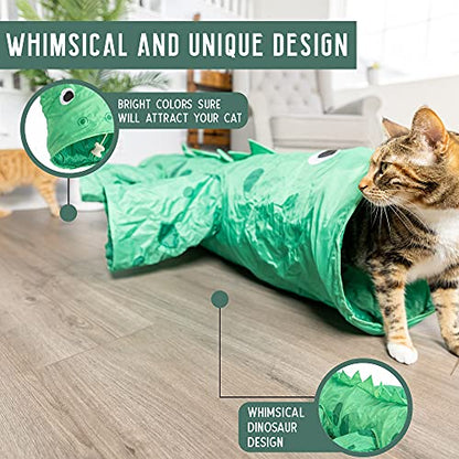 Pet Craft Supply Dizzy Dino Multi Cat Tunnel Boredom Relief Toys with Crinkle Feather String for Dogs, Cats, Rabbits, Kittens and Guinea Pigs for Hiding Hunting and Resting (8754) - style: Dizzy Dino