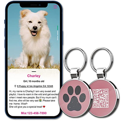 QR Code Pet ID | Personalized Dog & Cat Collar Tag | Online Profile with Instant Scanned Location Alert Email - style: Sky Paw