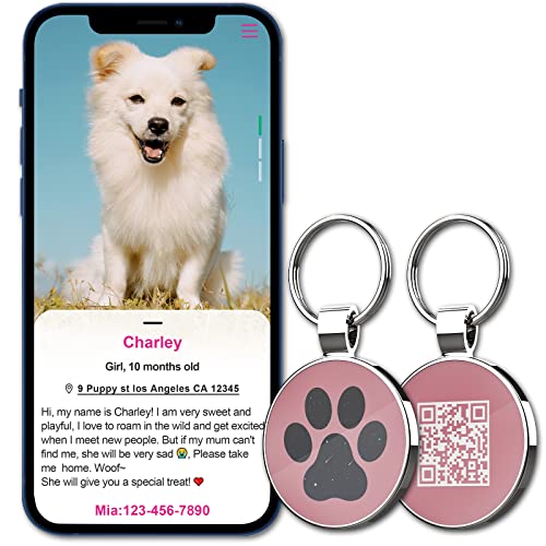 QR Code Pet ID | Personalized Dog & Cat Collar Tag | Online Profile with Instant Scanned Location Alert Email - style: Sky Paw