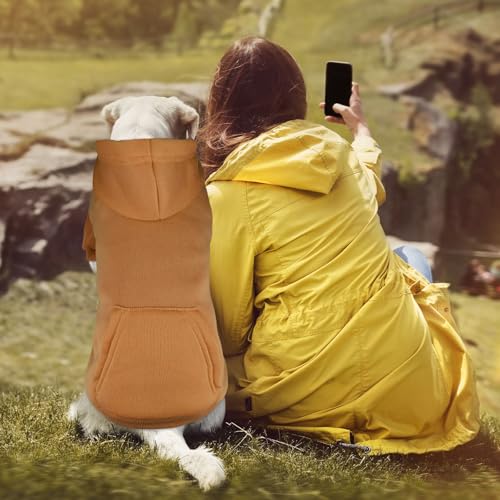 Dog Sweaters for Large Dogs Dog Hoodie Solid Soft Brushed Fleece Clothes Sweatshirt with Pocket(Coffee-L) - color: Coffee, size: Large