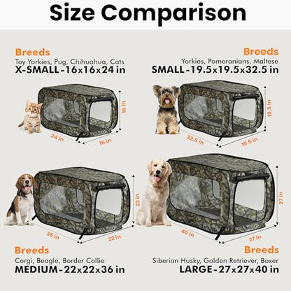 Beatrice Home Fashions Portable, Collapsible, Pop Up Kennel Travel Cat and Dog Crate, 40" L x 27" W x 27" H, Camo Green - color: Camo Green, size: 40.0"L x 27.0"W x 27.0"H