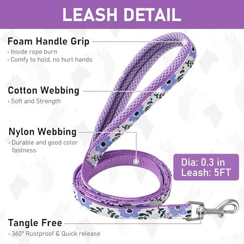 Small Dog Harness Collar and Leash Set, Step in No Chock No Pull Soft Mesh Adjustable Dog Vest Harnesses Plaid Reflective for Dogs Puppy Cats Kitten Rabbit (Purple Flower, XS) - color: Purple Flower, size: XS