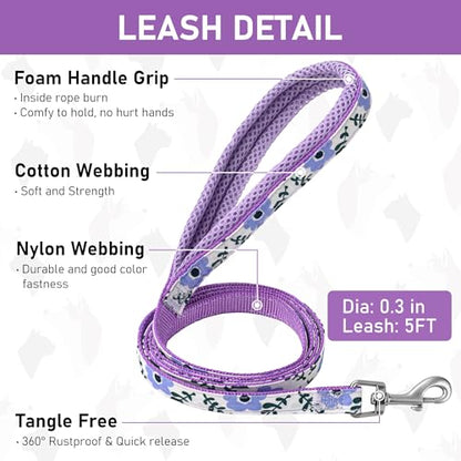 Small Dog Harness Collar and Leash Set, Step in No Chock No Pull Soft Mesh Adjustable Dog Vest Harnesses Plaid Reflective for Dogs Puppy Cats Kitten Rabbit (Purple Flower, XS) - color: Purple Flower, size: XS