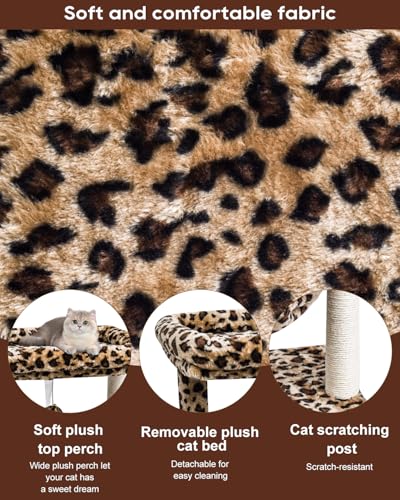 SYANDLVY Small Cat Tree for Indoor Cats, Unique Cheetah Leopard Print Cat Tree Tower for Kitties, Condo Furniture with Hammock & Sisal Scratching Posts - color: Leopard Print