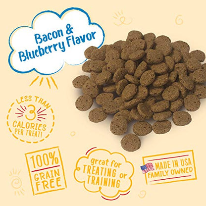 Charlee Bear Crunch Grain Free Dog Treats, Bacon and Blueberry, 8 Ounce Resealable Bag, Low Calorie Training Treats for Dogs, Limited Ingredient, Healthy, Crunchy Dog Snacks, Made in USA (Pack of 2) - size: 8 Ounce (Pack of 2)