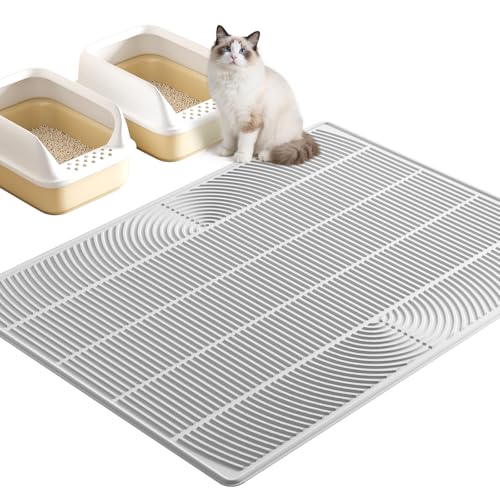 TRZZ XXL Extra Large Cat Litter Mat, Silicone Litter Box Mat for Floor, Waterproof & Non-Slip, Easy to Clean, Cat Litter Trapping Mat & Kitty Litter Catcher for Scatter Control (Light Gray) - color: Light Gray