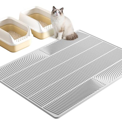 TRZZ XXL Extra Large Cat Litter Mat, Silicone Litter Box Mat for Floor, Waterproof & Non-Slip, Easy to Clean, Cat Litter Trapping Mat & Kitty Litter Catcher for Scatter Control (Light Gray) - color: Light Gray