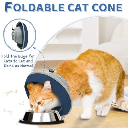 Cat Cone Collar Soft to Stop Licking, Adjustable, Foldable Lightweight Kitten Cones After Surgery Recovery for Cats & Kittens, Cat Cone Alternative, Easy Eating (Solid Blue, S) - color: Solid Blue, size: S