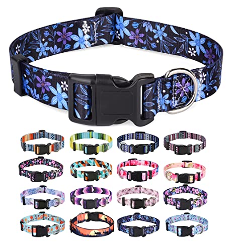 Dog Collar with Bohemia Floral Tribal Geometric Patterns - Soft Ethnic Style Collar Adjustable for Small Medium Large Dogs(Floral Blue,XS) - color: Floral Blue, size: XS (Neck 7.9-11.8", Width 5/8")