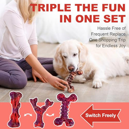 Kseroo Indestructible Dog Toys for Aggressive Chewers: 3-Pack Beef Flavored Hard Nylon Dog Chew Toys for Medium & Large Dogs(25-90lbs), Tough Super Chewer Dog Bones Toys to Keep Them Busy, Red - color: 3PC-Beef-Red