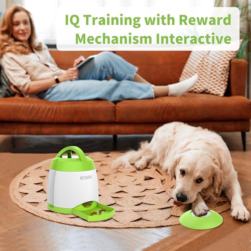 PETGEEK Automatic Dog Treat Dispenser with Button - Puzzle Memory Training Feeder, Pet Geek Button Treat Food Dispensing Toys Interactive, Iq Training Dog Feeder (Green) - color: Green 2