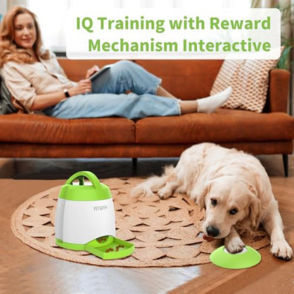 PETGEEK Automatic Dog Treat Dispenser with Button - Puzzle Memory Training Feeder, Pet Geek Button Treat Food Dispensing Toys Interactive, Iq Training Dog Feeder (Green) - color: Green 2
