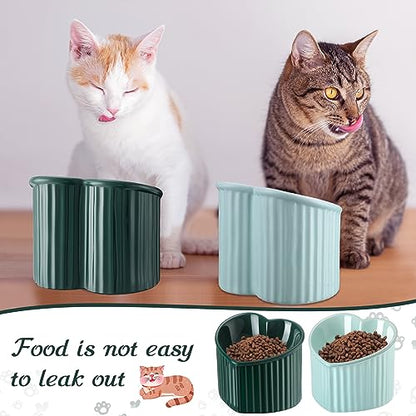 Mumufy 2 Pcs Ceramic Elevated Cat Bowls Tilted Elevated Raised Pet Bowls Anti Vomit Cat Dish for Indoor Stress Free Water Dish Feeder for Puppies, Heart Shaped(Macaron Blue, Peacock Green) - color: Macaron Blue, Peacock Green