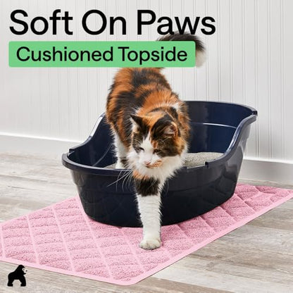 GORILLA GRIP Cat Litter Box Mat, Cushioned Coil Mesh Litter Trapping Mats, Scatter Control Supplies for Less Mess, Phthalate Free, Ultra Deep Catch Grooves, Rinse or Vacuum to Clean, 17x11 Light Pink - color: Light Pink, style: X-Small (17" x 11")