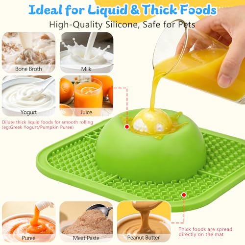 Slow Feeder Dog Bowls & Lick Mat for Liquid and Thick Treat, Anti-Slip Dog Lick Bowl with Interactive Rolling Ball, 5/6 Cup Pup Licking Toy for Large Medium Small Dogs and Cats Green - color: Green