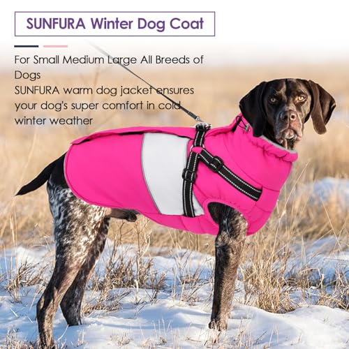 Small Dog Coat with Harness Built in, Warm Dog Jacket Winter with Zipper On Back, Waterproof Pet Snow Jacket Snowsuit Pet Sweater Clothes for Puppy, Hot Pink XS - color: Hot Pink, size: X-Small